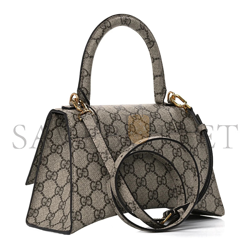 BALENCIAGA X GUCCI GG SUPREME MONOGRAM SMALL HOURGLASS TOP HANDLE BAG BEIGE EBONY 681697 (22.5*14.5*10cm)